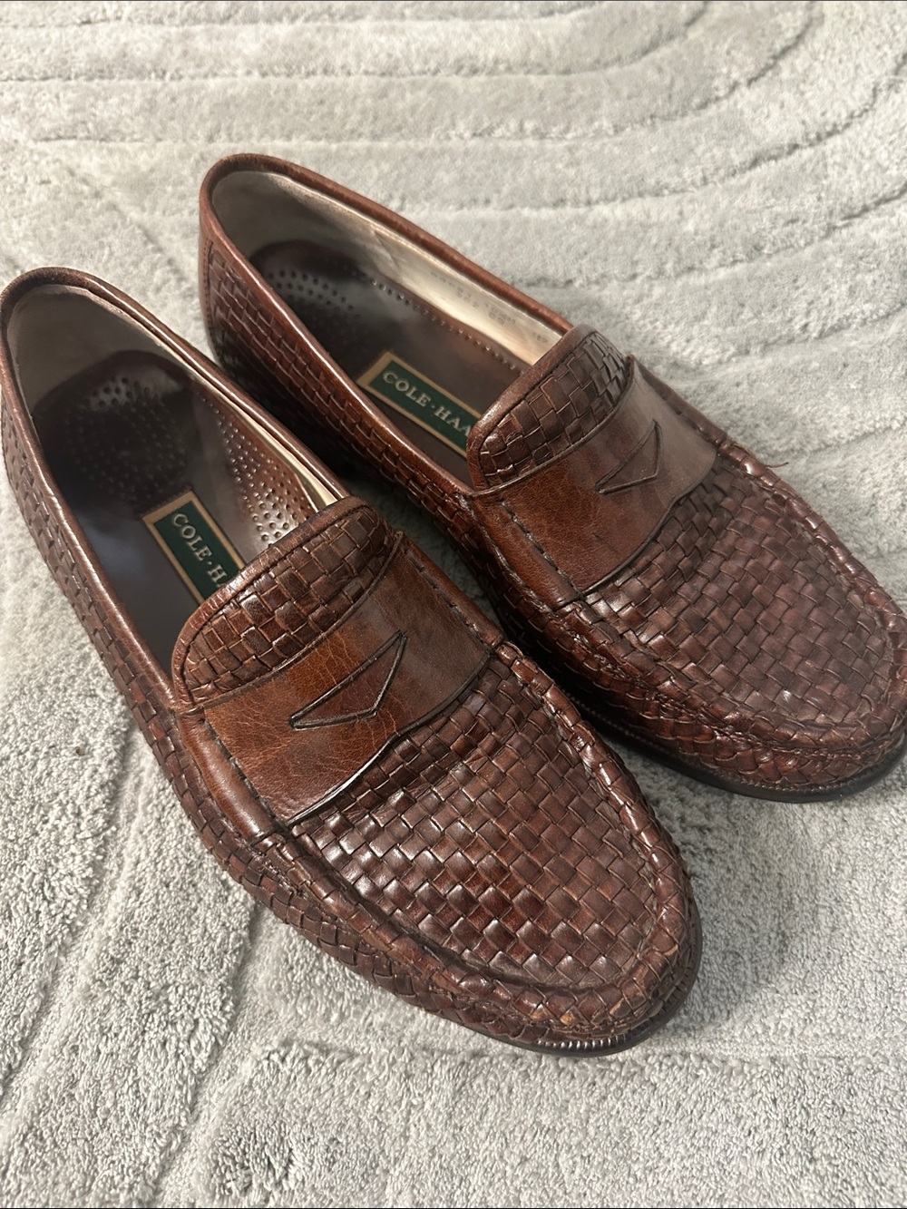 Cole Haan Men’s Brown Woven Leather Loafers